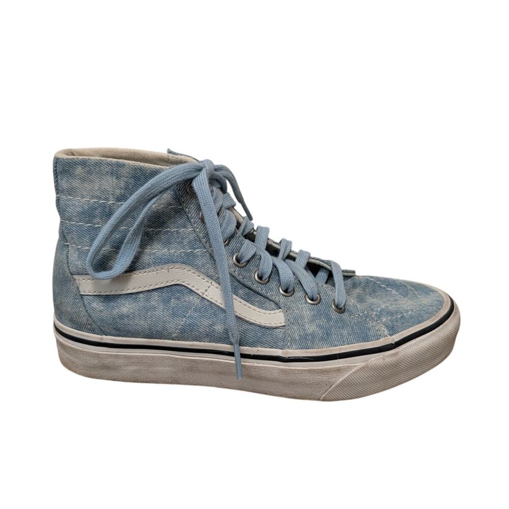 Vans Sk8-Hi Tapered Acid Wash Denim Shoes Mens 6 Womens 7.5 Light Blue Sneaker